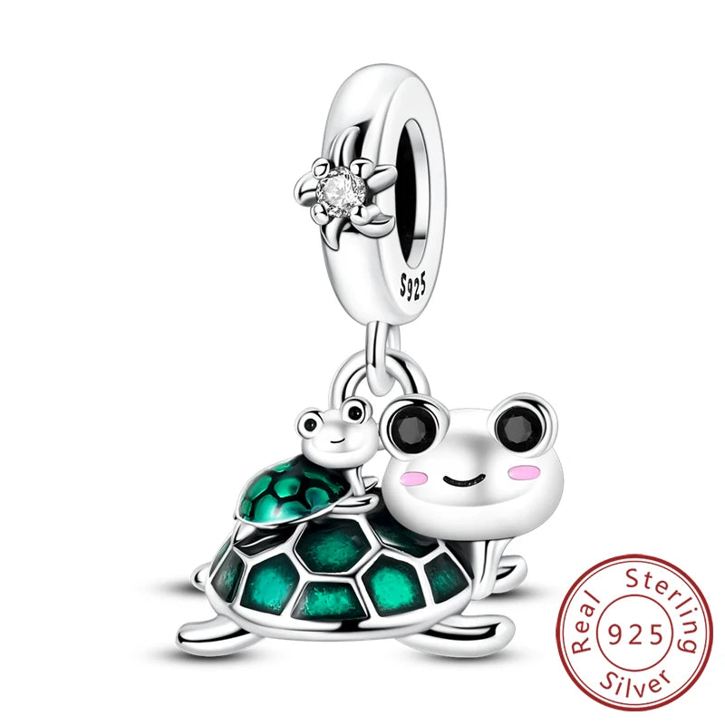 925 Sterling Silver Pendant Charms Beads Green Four-leaf Clover Love Family Tree Ch additional angle