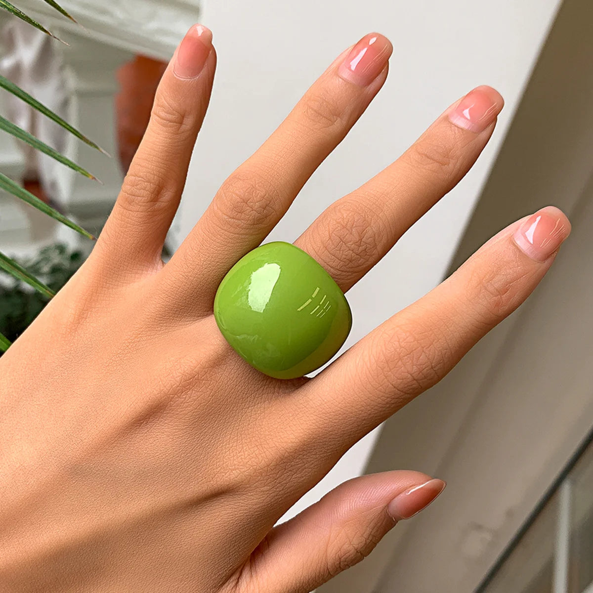 IngeSight.Z Korean Transparent Acrylic Geometric Chunky Rings Women Charm Colourful R alternate view