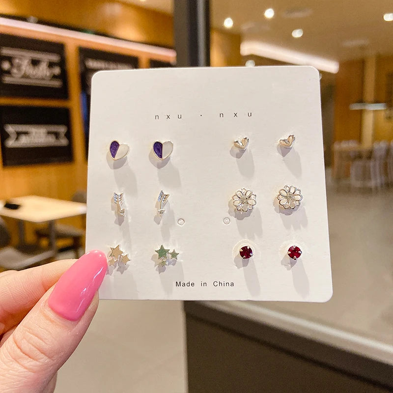 S925 Silver Needle Stud Earrings Set detail view