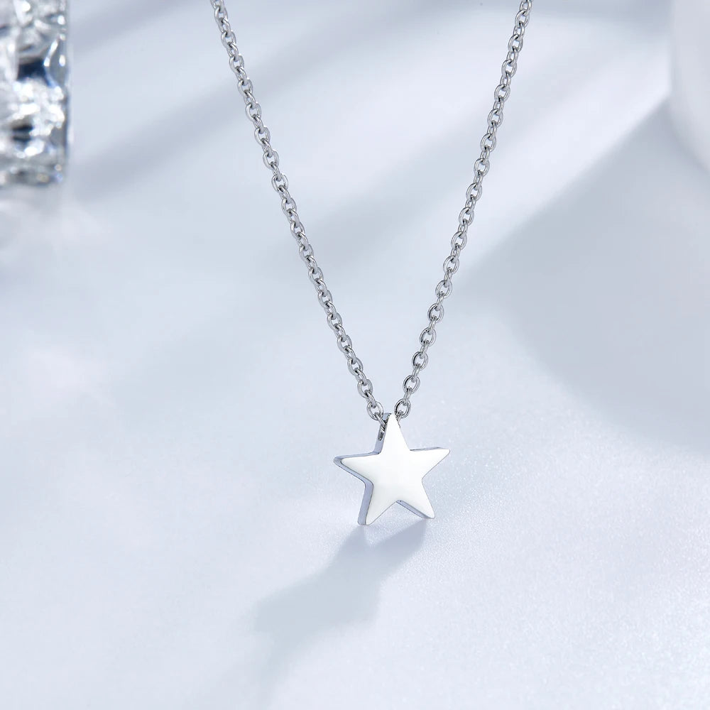LUXUKISSKIDS Fashion Classic Small Star Pendant Necklace Smooth Mental Tiny Stars Clavicle Choker for Girls/Woman Steel Jewelry