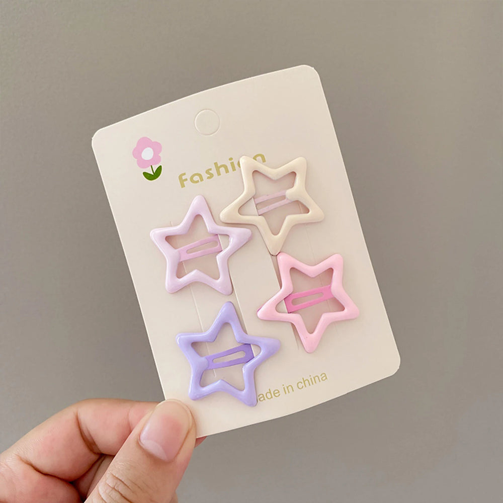 Cute Kids Hair Clips Set 4pcs Colorful Star And Heart Bang Holders Hairpin Non Slip Alli detail view