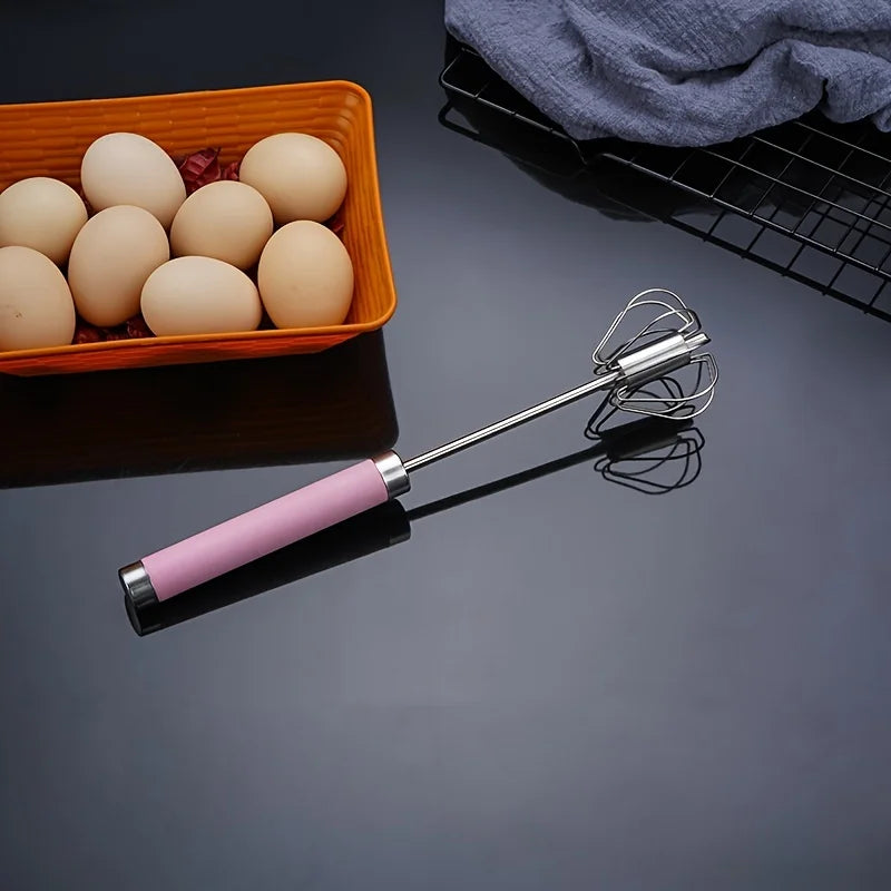 Easy Whisking Stainless Steel Whisk | Semi-Automatic Egg Beater for Hand Stirring close-up view