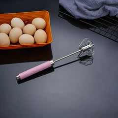Easy Whisking Stainless Steel Whisk | Semi-Automatic Egg Beater for Hand Stirring close-up view
