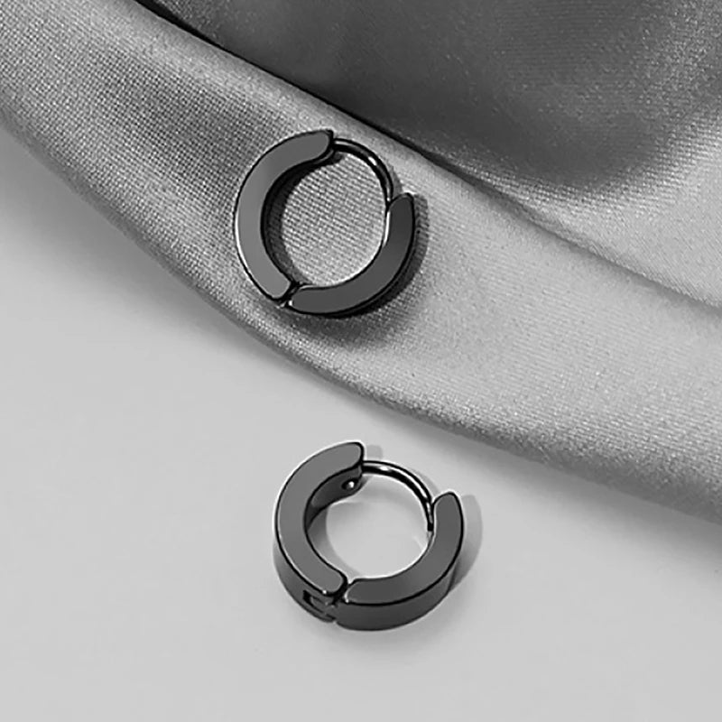 Black Stainless Steel Punk Stud Earrings | Unisex Geometric Drop Earrings close-up view