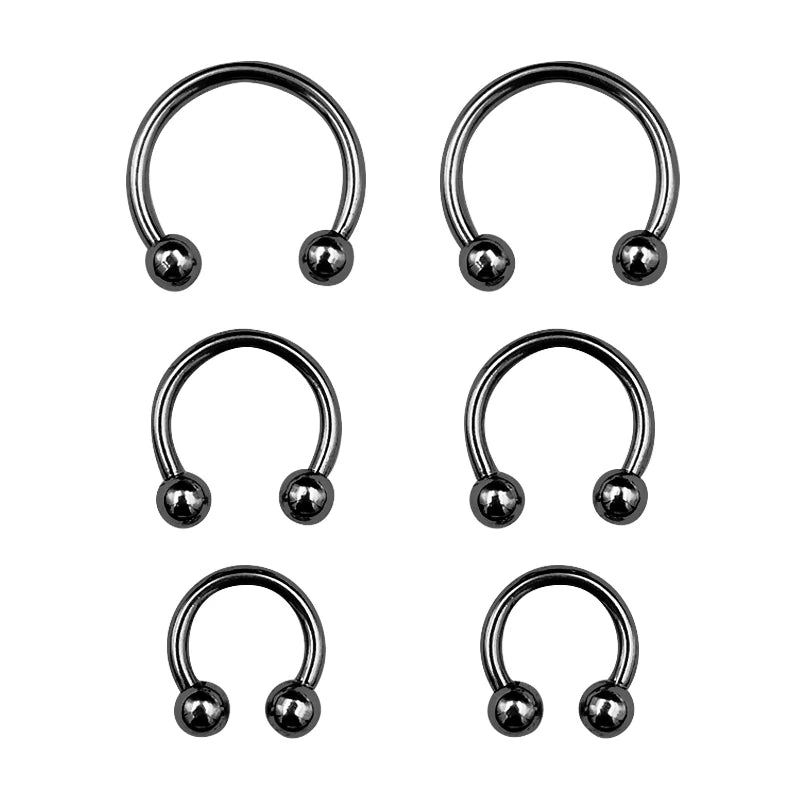 6PCS/Set Metal Horseshoe Fake Nose Ring C Clip BCR Septum Lip Stainless Steel Piercing close-up view