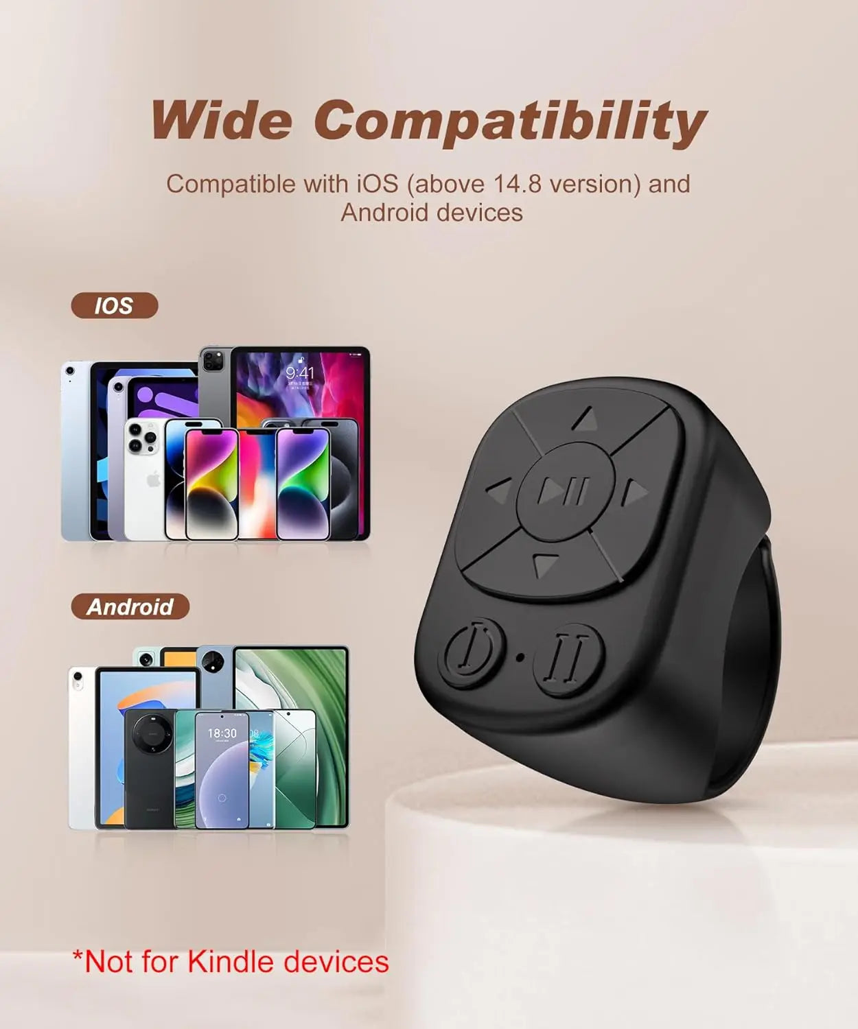Bluetooth Scrolling Ring Remote | Wireless Camera Shutter and Media Control for iOS and detail view