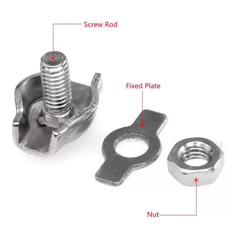 Waterproof Stainless Steel Wire Rope Clips | Single and Double Grips for M2-M6 Cable detail view