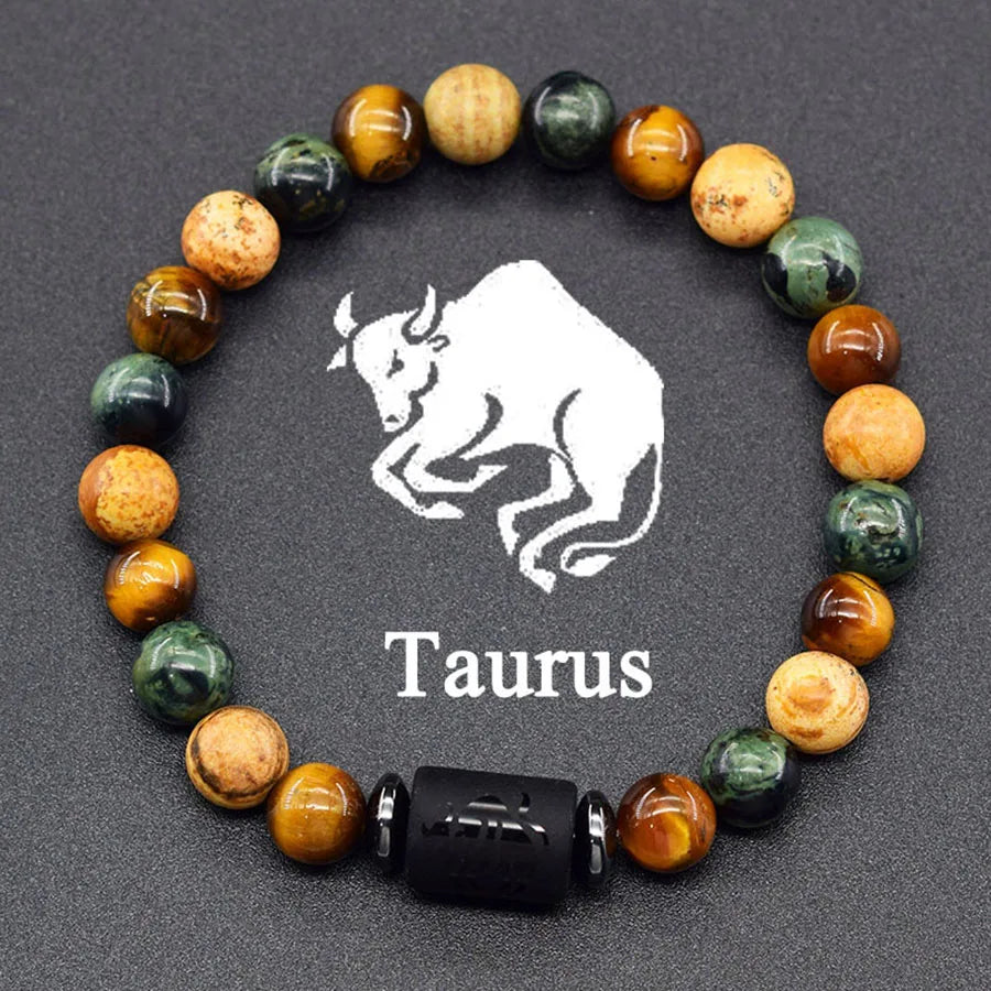 12 Zodiac Sign Bracelet Homme Constellation Bangle Natural Yellow Tiger Eye Stone Hem alternate view