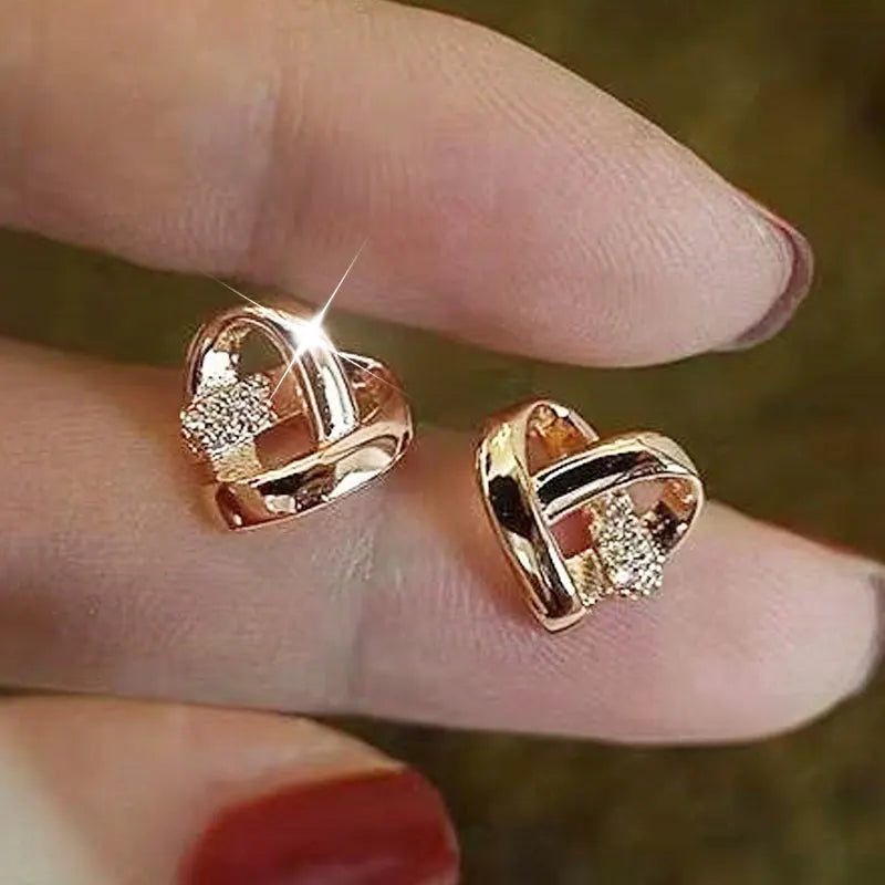 14k Gold Plating Heart Tassel Earrings | Luxury Charm Studs for Women additional angle