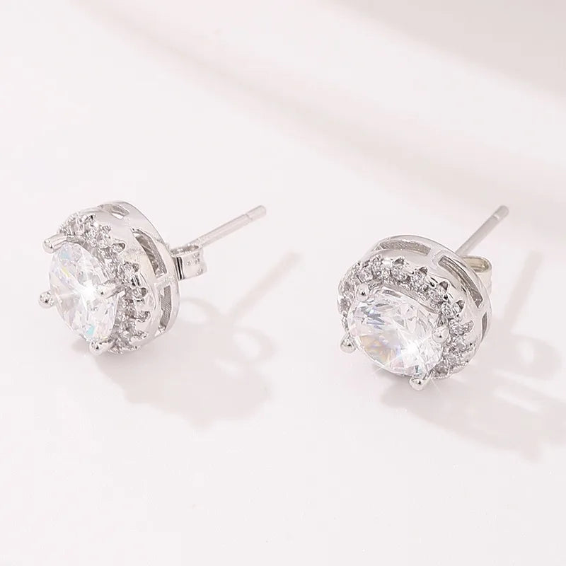 Delicate Small Round Stud Earrings Women with Shiny Cubic Zirconia Simple Versatile fo close-up view