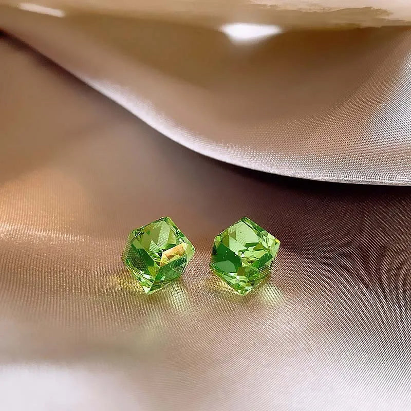 2025 New Shiny Crystal Square Stud Earrings for Women Sweet Colorful Zircon Geometric alternate view
