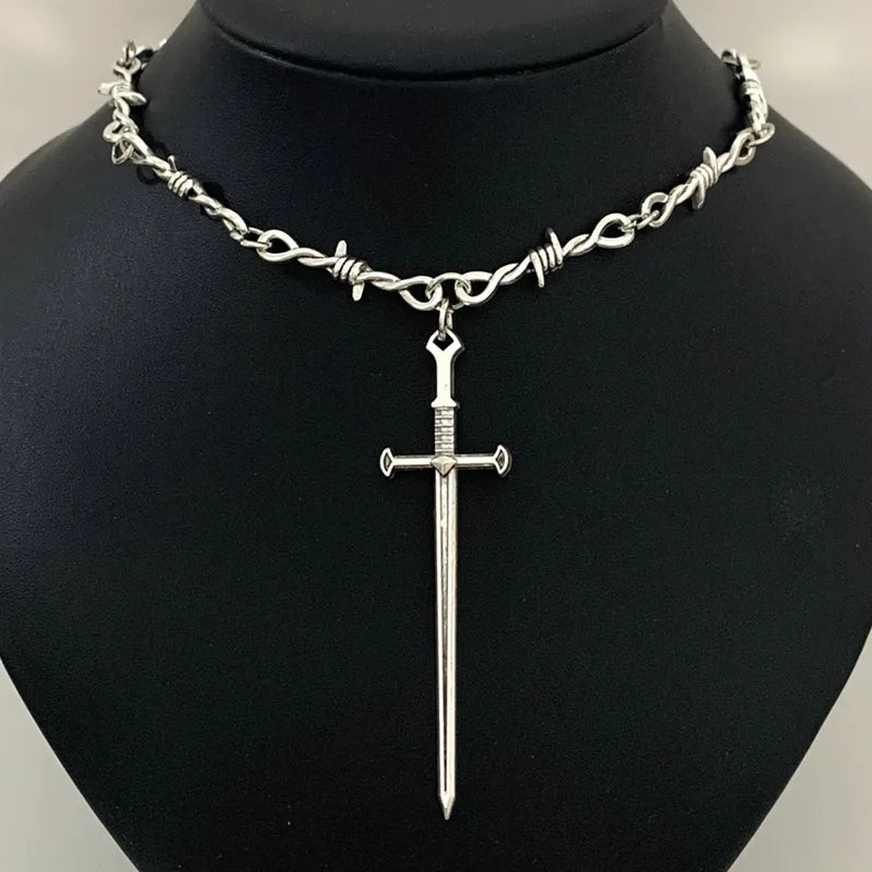 Barbed Wire Choker Necklace | Gothic Punk Thorns Chain for Women detail view