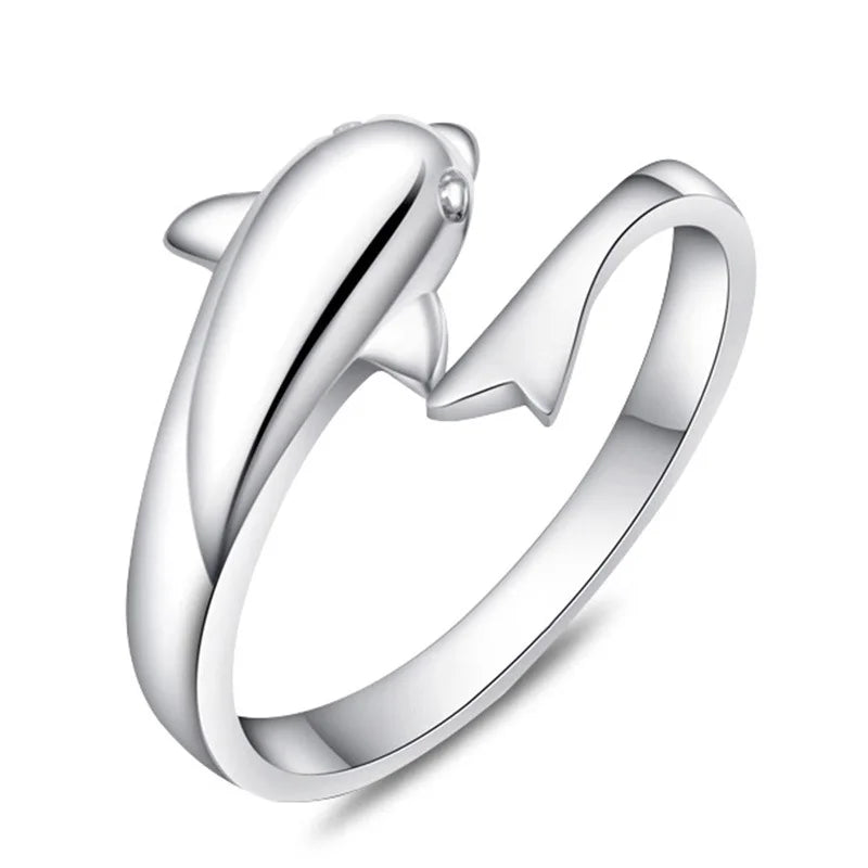 Dolphin Animal Platinum Plated Ladies Finger Rings
