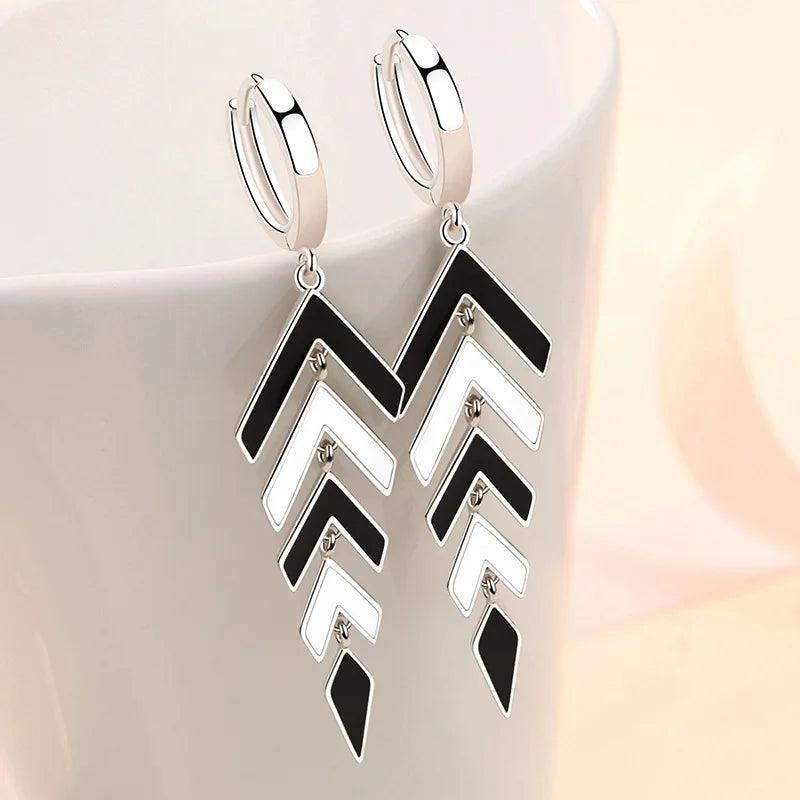 Women's 925 Sterling Silver Black & White Zircon Pendant Earrings Set Fashionable J additional angle