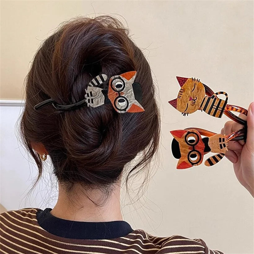 Cute Cartoon Cat Twist Hair Clips Girls Acrylic Hair Claw Crab Holder Barrettes Hairpin detail view
