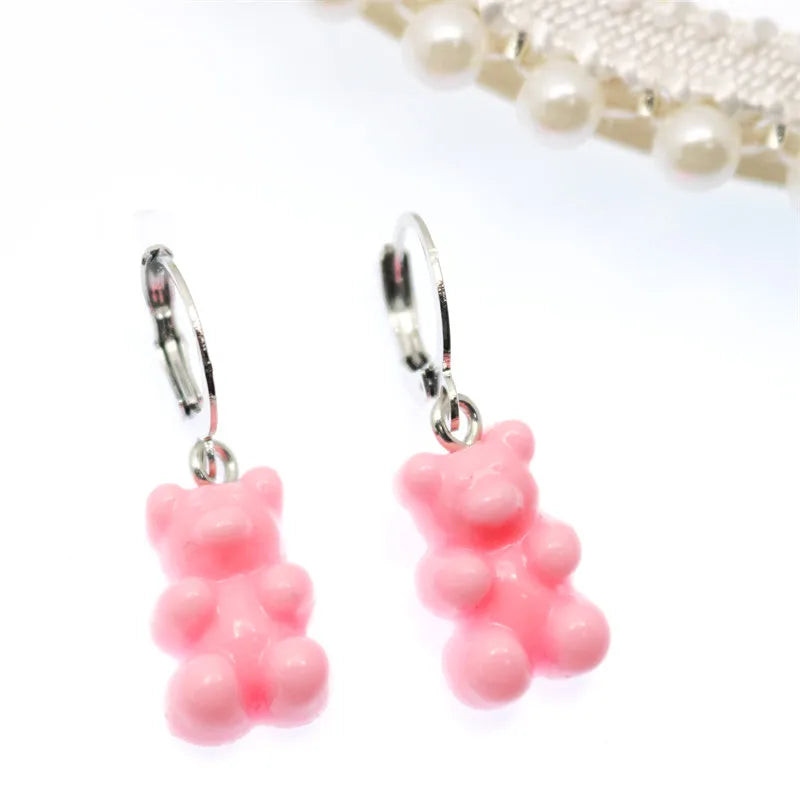 Gradient Bear Dangle Earrings | Cute Sequins Hoop Earrings for Women close-up view