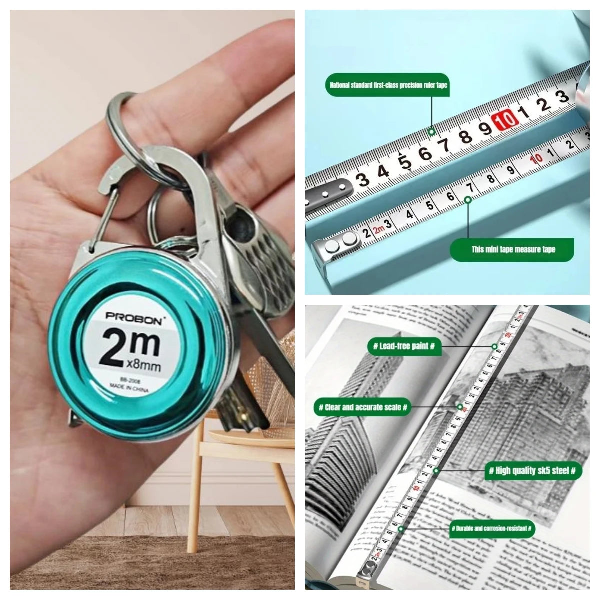 2M Keychain Tape Measure Portable Mini Measuring Ruler Essential forMeasuring Tools Port detail view