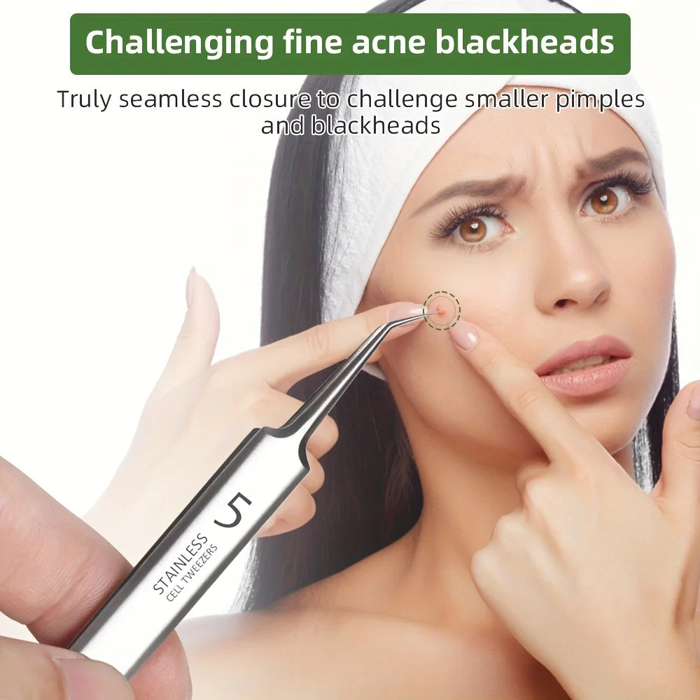 1/3pcs Extra Fine No. 5 Cellular Acne Blackhead Tweezers | Facial Beauty Tool for Skin close-up view