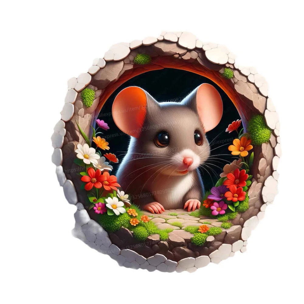 Cute Cartoon Mouse Hole Wall Sticker | Funny Rats Decals for Kids Bedroom Decoration close-up view