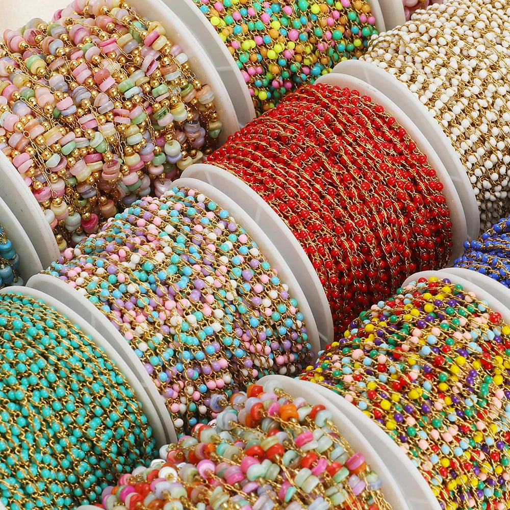 1 Meter Stainless Steel Enamel Beads Chain | DIY Jewelry Making Supplies additional angle