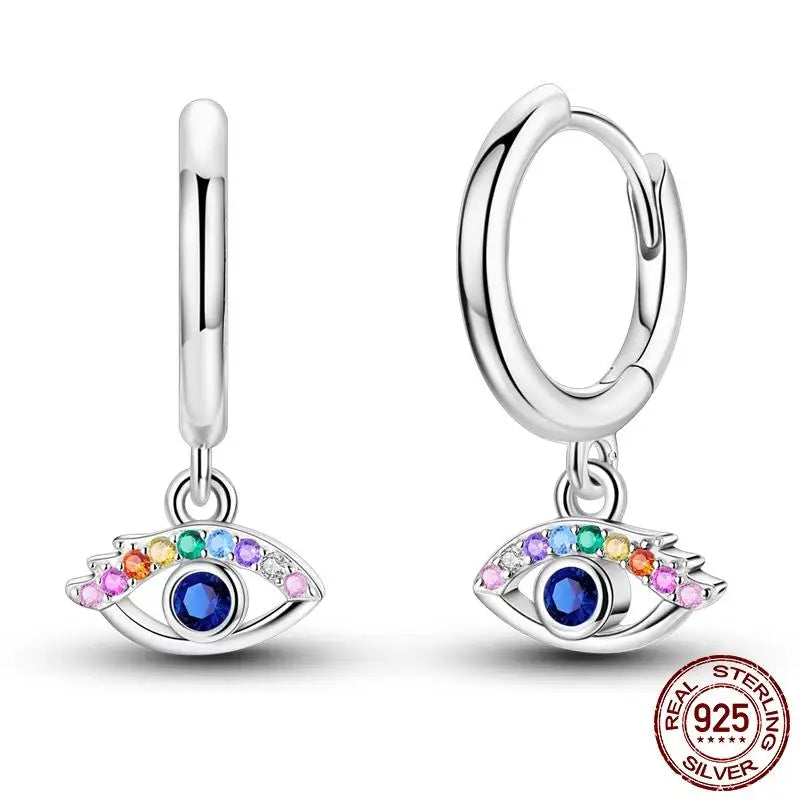 Luminous Shell Women Earrings Original 925 Sterling Silver Pave CZ Star Moon Hoop Earrings Engagement Wedding Jewelry