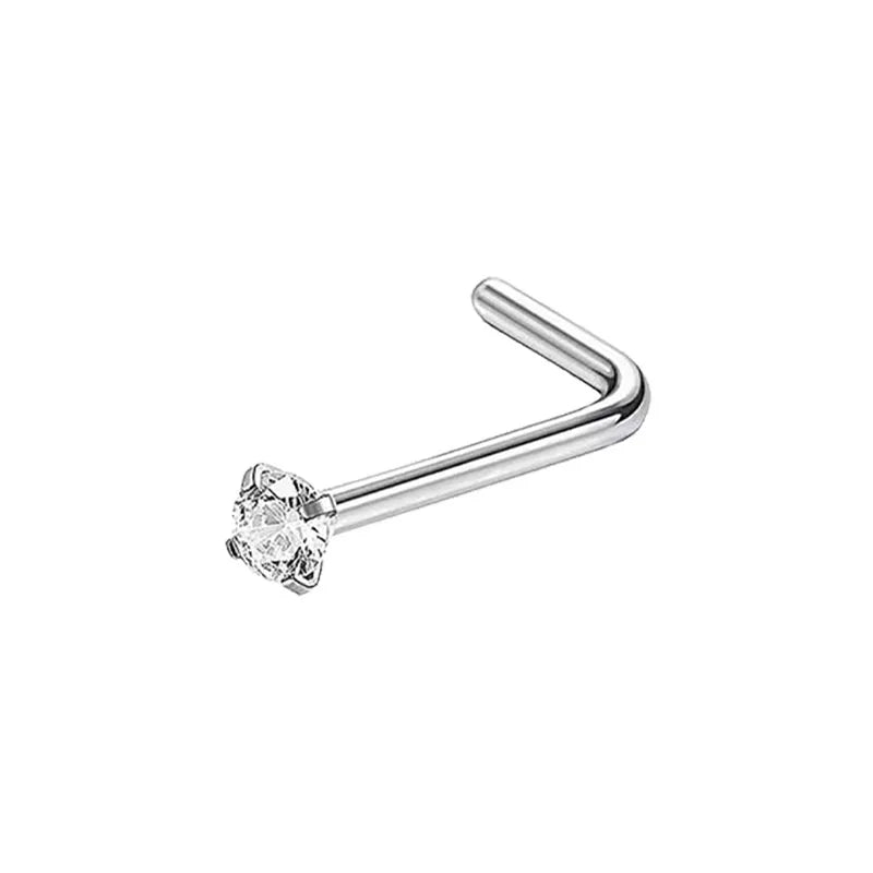 1/4/8PCS 20G 316L Stainless Steel Zircon Nose Piercing Stud for Women Men, L Shape No lifestyle view