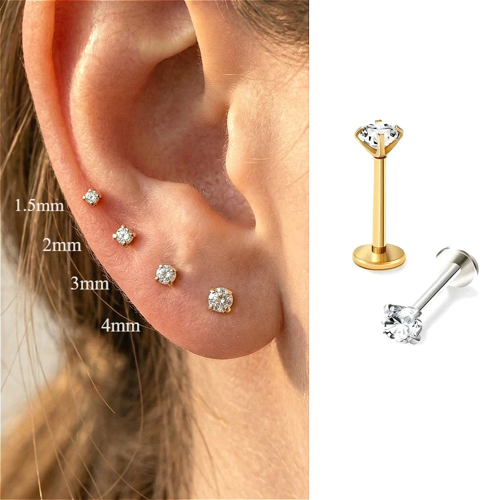 2/8PCS Stainless Steel Eearring Nose Stud Cartilage Piercing Jewelry Helix Tragus Lip Gold Color Tin