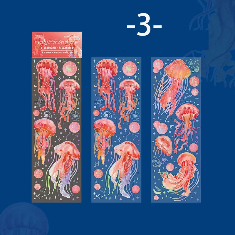 Jellyfish Theme PET Waterproof Stickers | Vintage Ocean Art for Scrapbooking alternate view