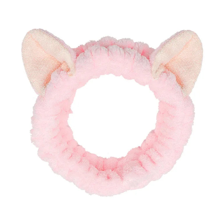 Cute Red Horns Elastic Hairbands for Women Wash Face Sport Soft Plush Rabbit Ears Hea alternate view