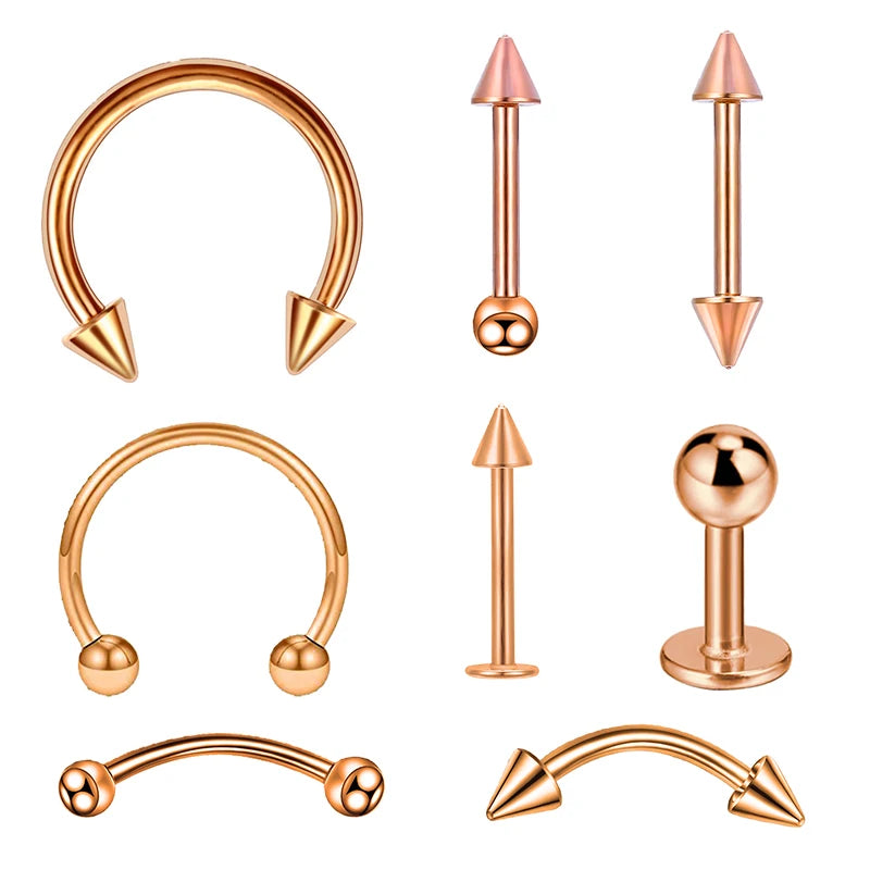 8PCS/Set Fashion Piercing Set Eyebrow Bar Lip Tongue Nose Pircing Stainless Steel Ear lifestyle view