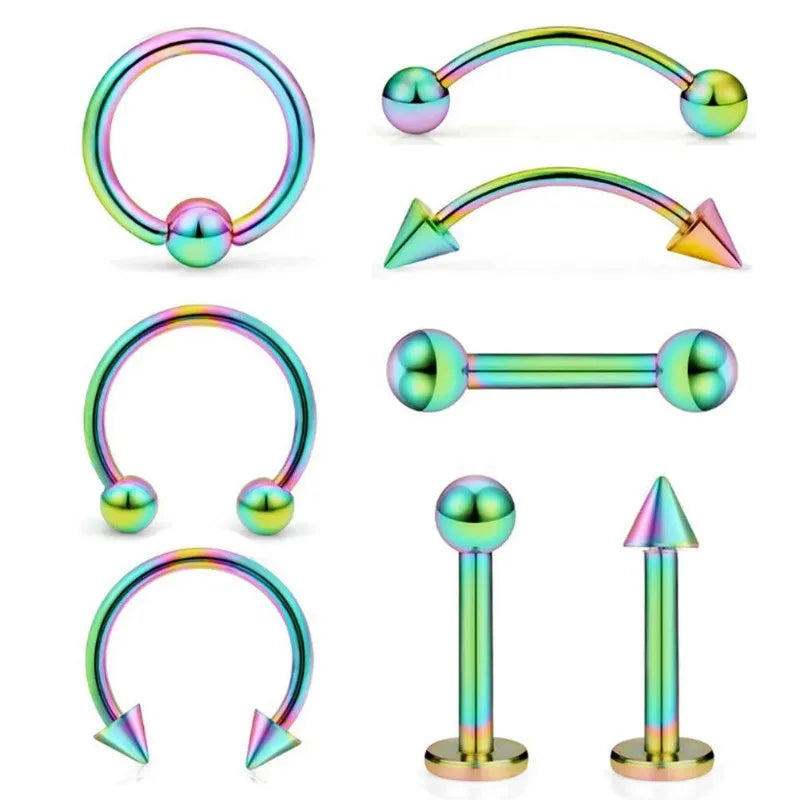 8Pcs Stainless Steel Eyebrow Rings, Lip Ring Nose Hoop Tongue Ring Septum Nose Piercin close-up view