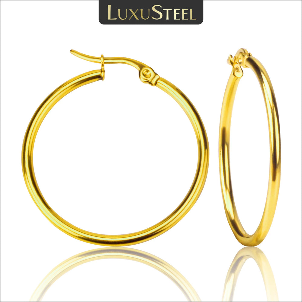 LUXUSTEEL Golden Stainless Steel Hoop Earrings | Big and Small Circle Ear Jewelry for alternate view