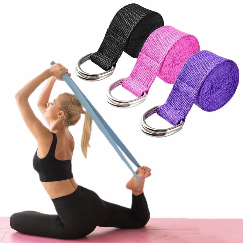 Cotton Yoga Strap with D-Ring Buckle | Adjustable Non-Elastic Stretching Belt for Pilates and Physic