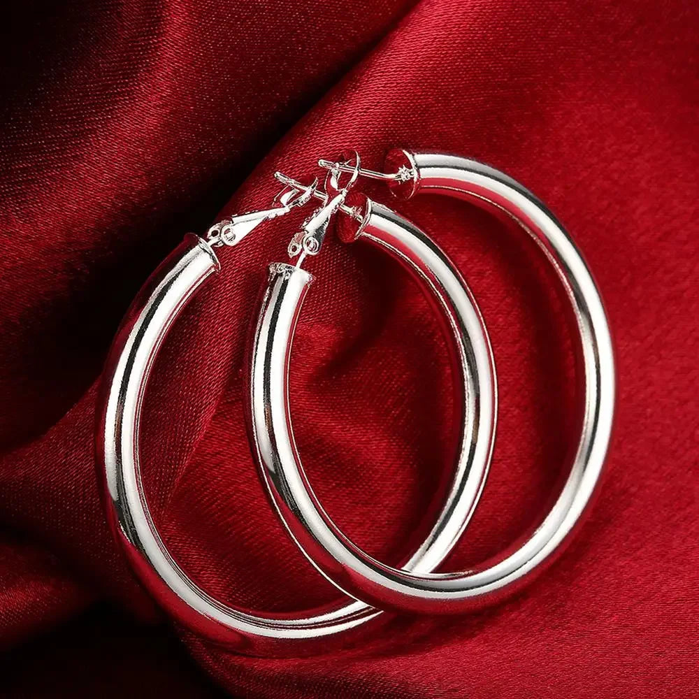 Top Quality 925 Sterling Silver Earrings Simple Round Circle Hoop Earrings For Woma additional angle