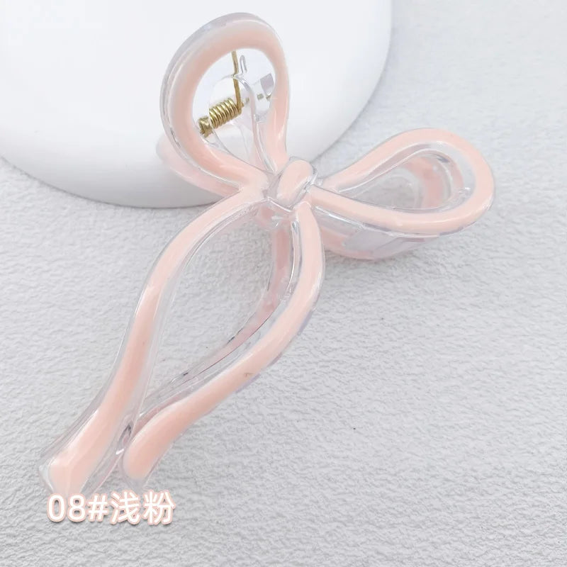 13cm Simple and Versatile Hollow Streamer Bow Ties Oil Dripping Plastic Hair Claw Clip Hairpin Hair Accessories for Women