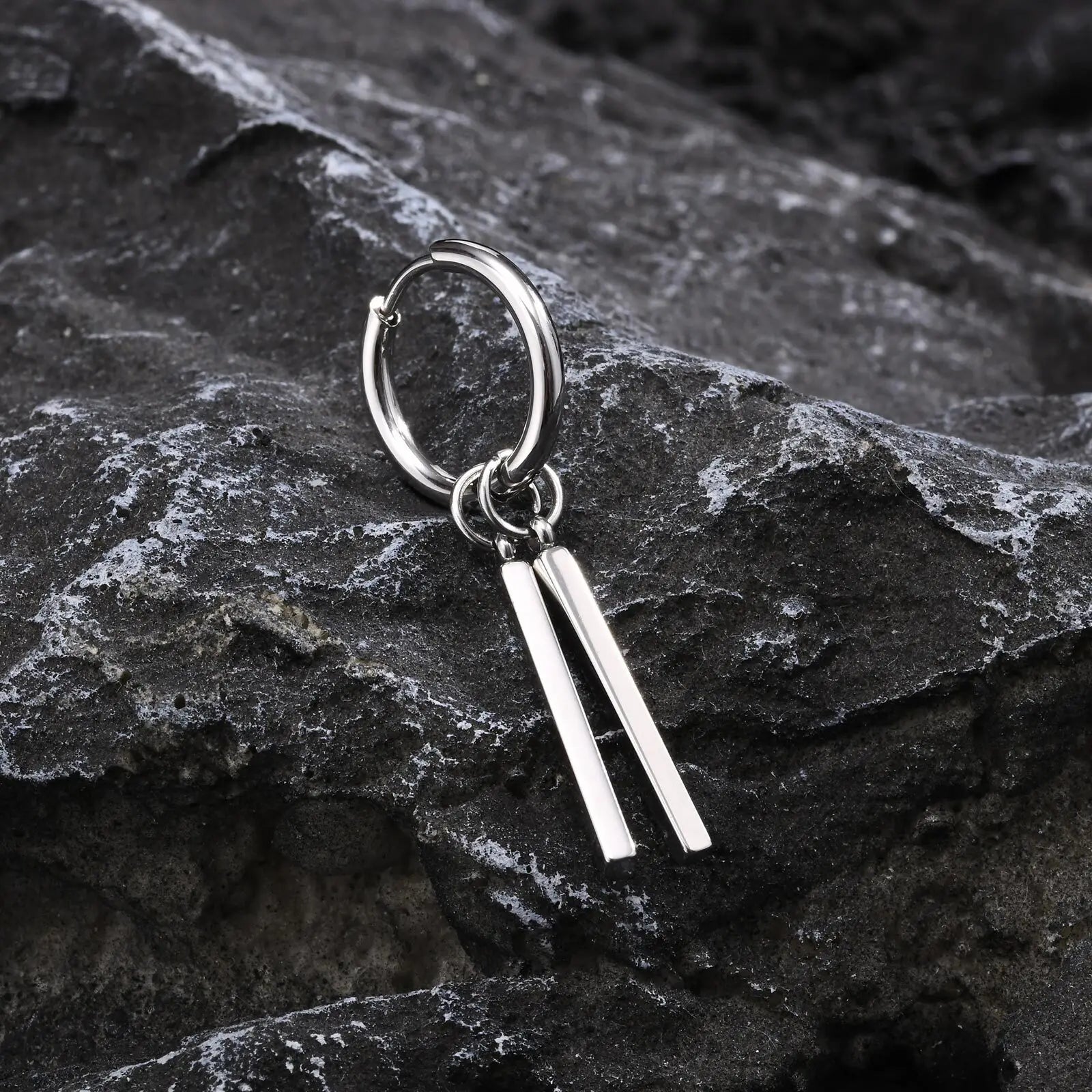 Vnox Punk Rock Geometric Bar Dangle Earrings | Stainless Steel Hoops for Men additional angle