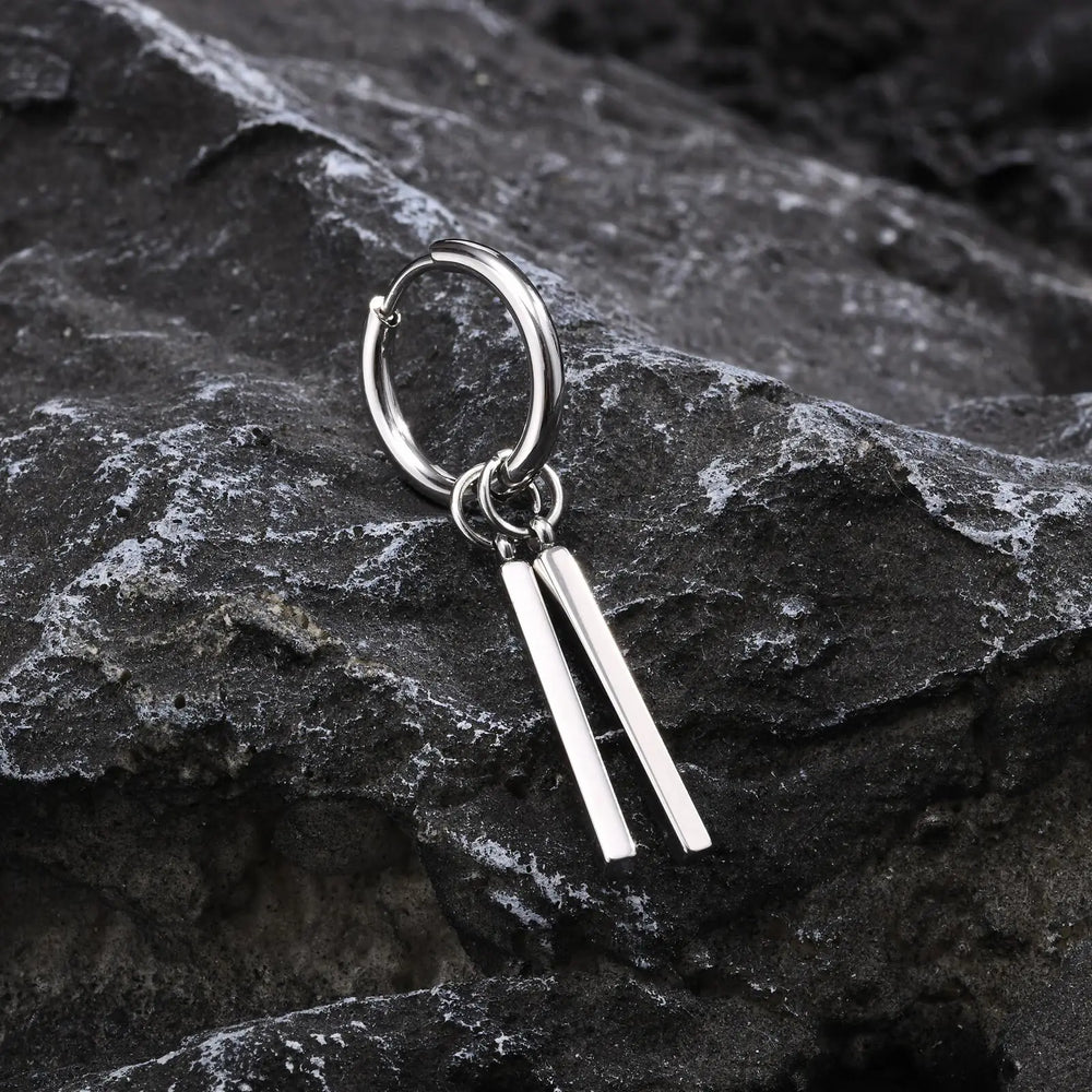 Vnox Punk Rock Geometric Bar Dangle Earrings | Stainless Steel Hoops for Men additional angle