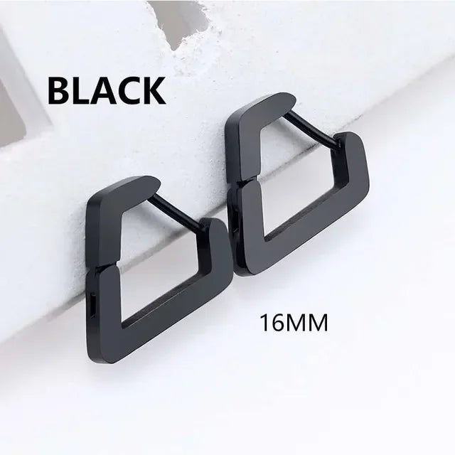 Geometric Hoop Earrings for Men and Women | Stainless Steel Punk Studs close-up view