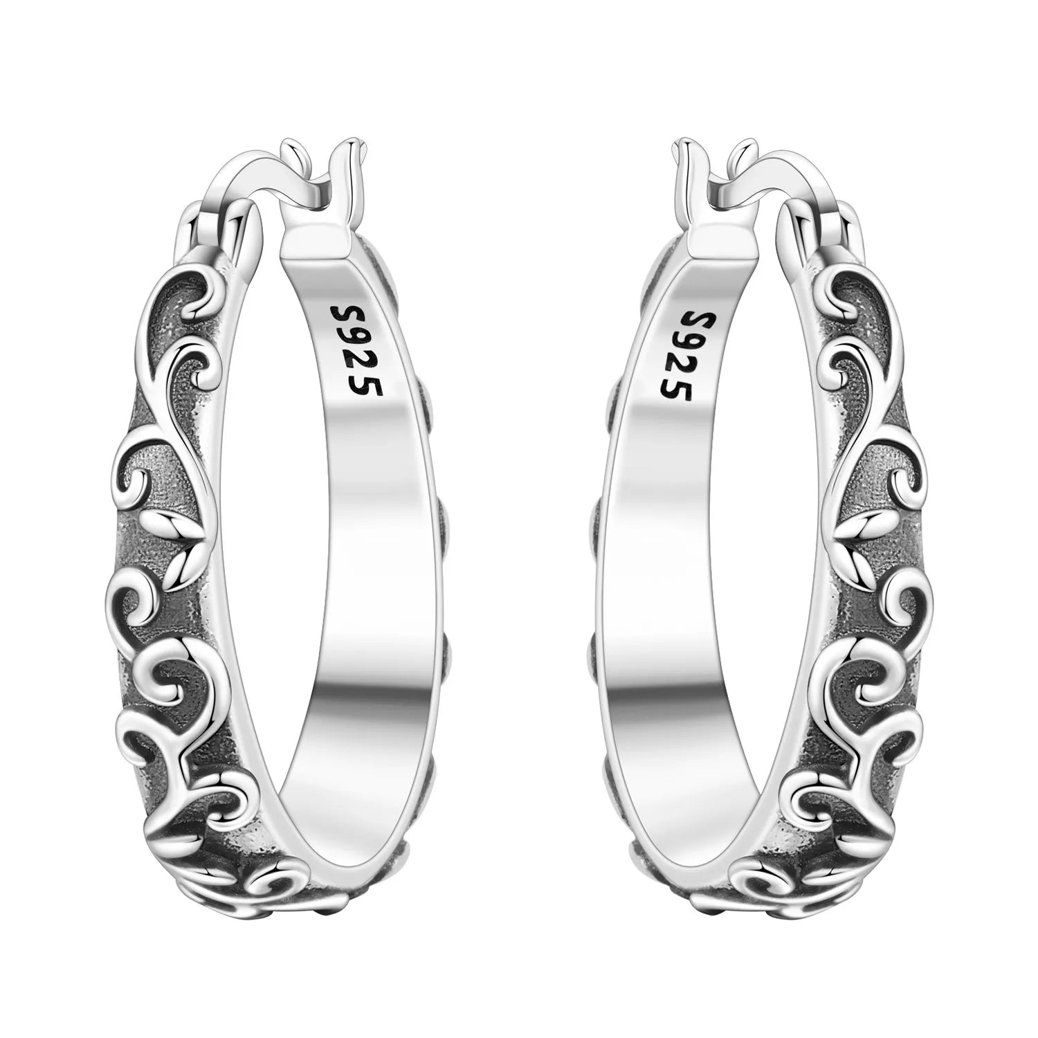 925 Sterling Silver Purple Flowers Plants Leaf Series Blue Iris Flower Earring Hoop Earr detail view