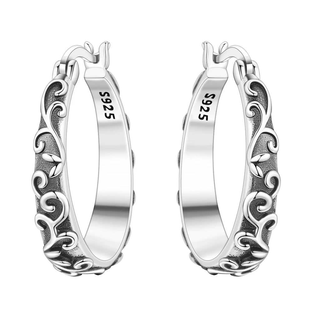 925 Sterling Silver Purple Flowers Plants Leaf Series Blue Iris Flower Earring Hoop Earr detail view