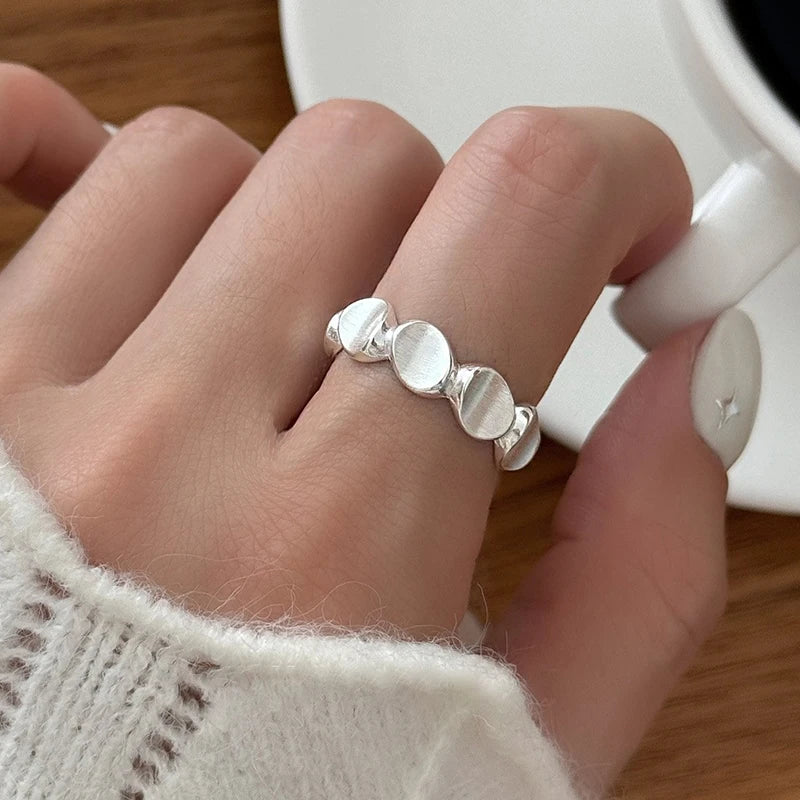 925er Sterling Silber Mattierter Geometrie-Ring | Texturierter breiter Bandring für Frauen