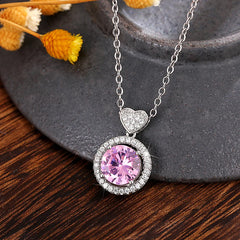 Huitan Romantic Pink Cubic Zirconia Pendant Necklace for Women Engagement Wedding Part close-up view