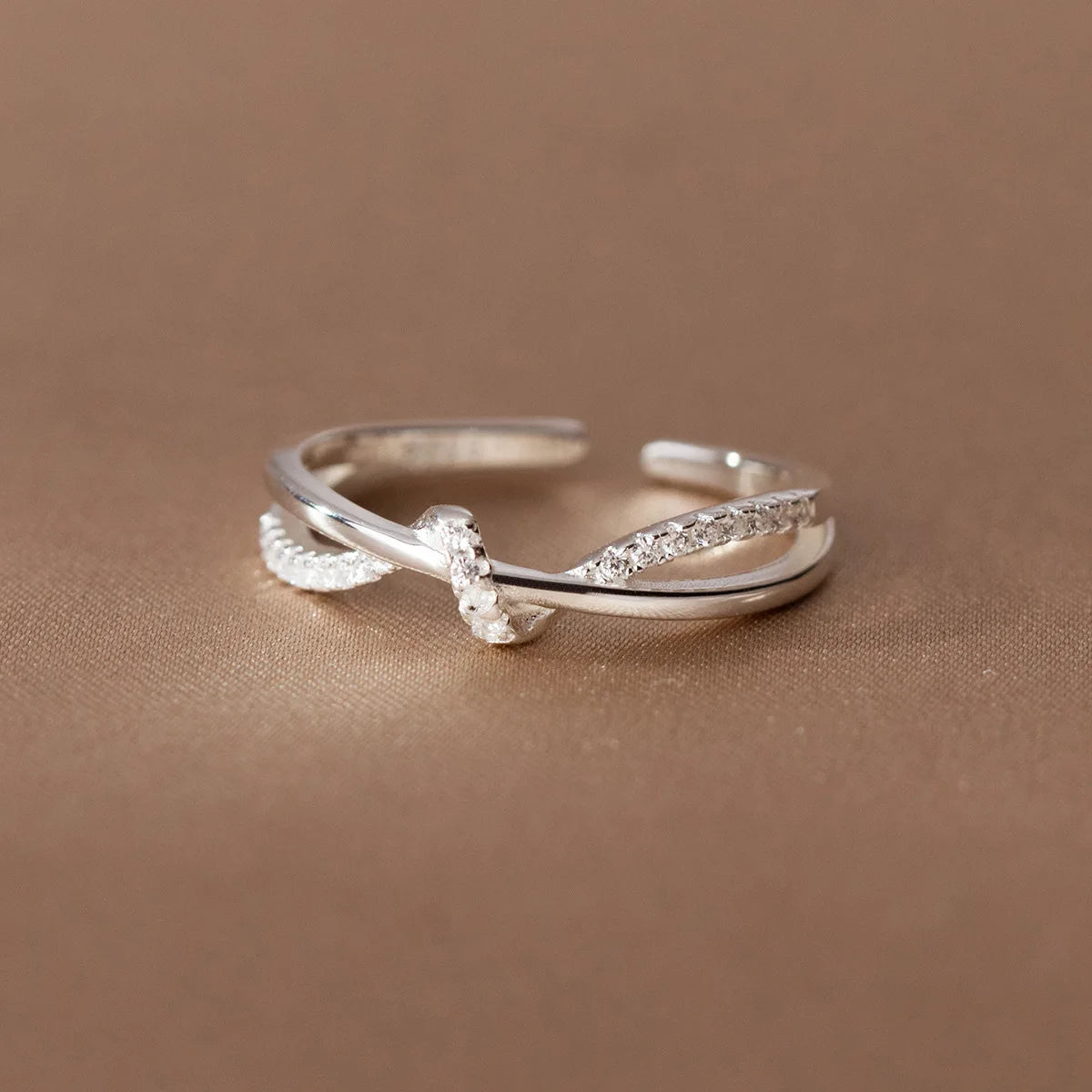 925 Sterling Silver Cross Knotting Zircon Ring | Women's Wedding Cocktail Jewelry alternate view