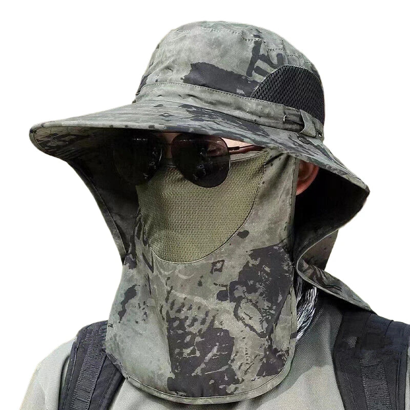 UV Protection Sun Hat | Outdoor Fishing and Hiking Cap with Neck Flap close-up view