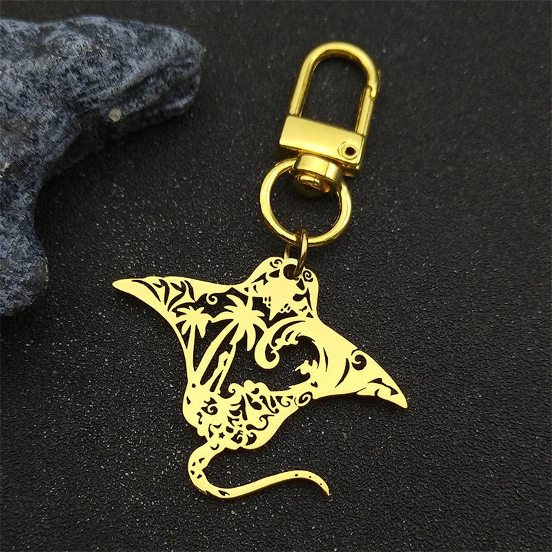 Manta Ray Sea Devil Fish Pendant Necklace | Stainless Steel Gold Silver Color Chain J alternate view