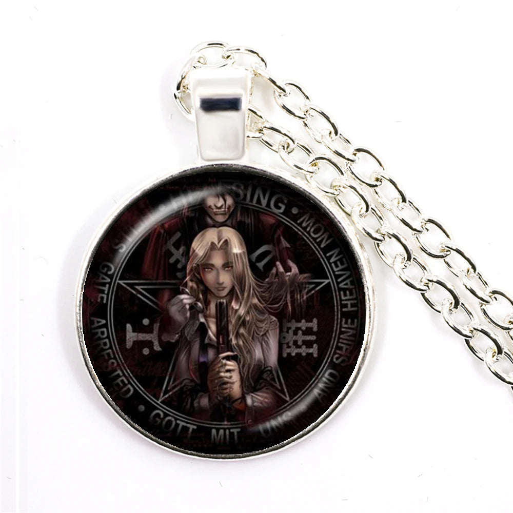 Hellsing Alucard Pentagram Pendant Necklace 25mm Glass Cabochon Pentagram Statement P lifestyle view