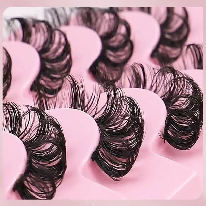 10 Pairs D Curl False Eyelashes Russian Volume Strip Lashes Fluffy Thick Wispy Fake Eyelashes for Party Stage Makeup