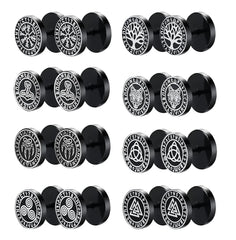 Gothic Norse Viking Runes Stud Earrings for Men Boys,Rock Punk Stainless Steel Valknut Wolf Head Com