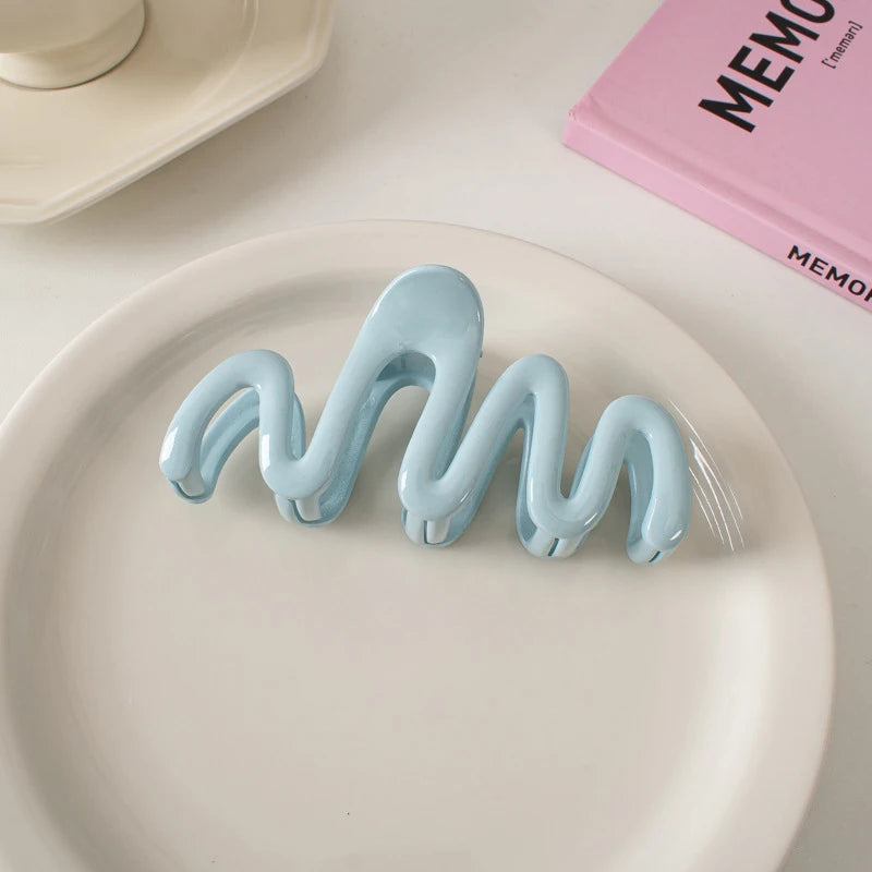 Dopamine Creamy Color Geometry Wave Line Back Head Hair Claw Hair Claw Clip Women Gir alternate view