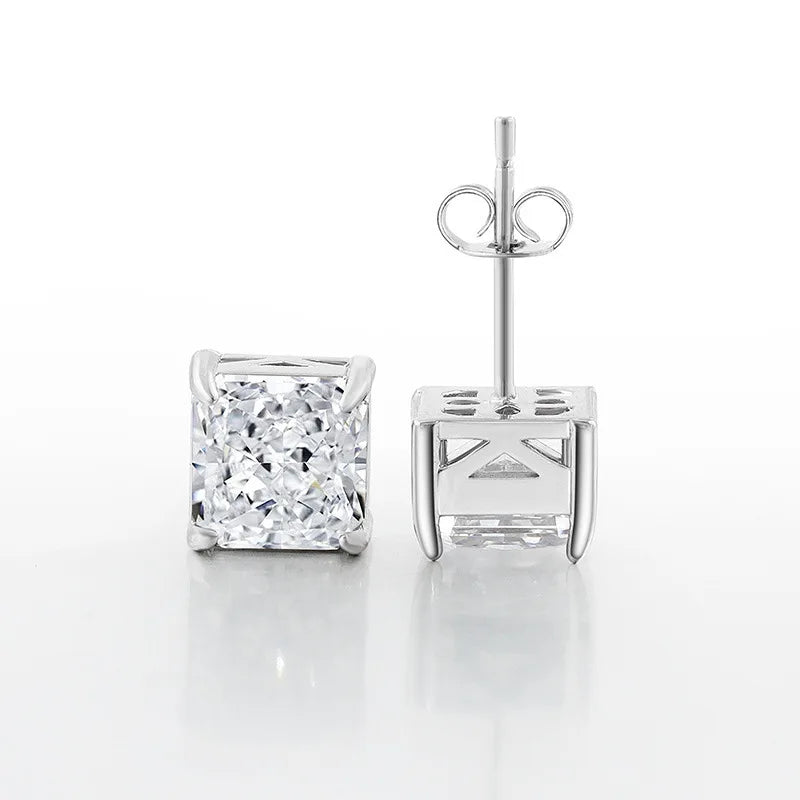 High Carbon Diamond Square 925 Sterling Silver Stud Earrings Premium Color Ice Flower alternate view